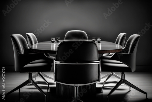 office interior black table and chairs, conference meeting room. Generative ai edited