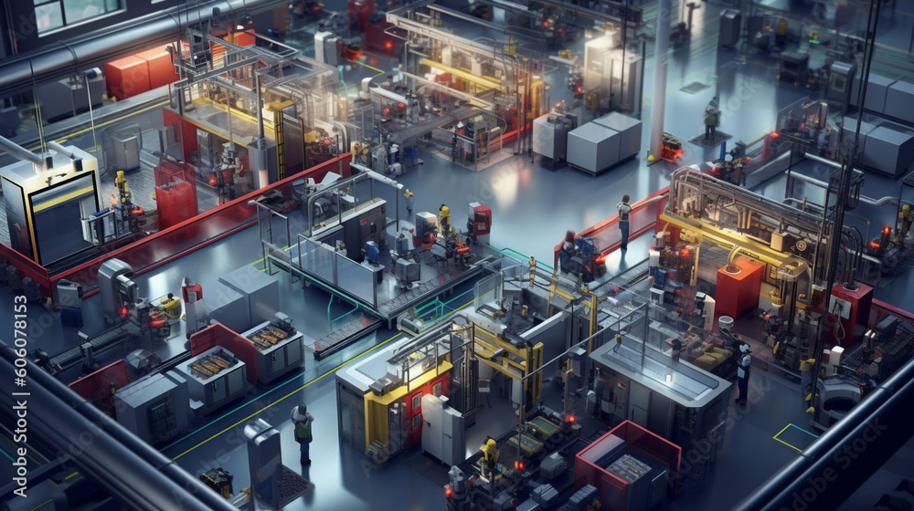 A modern factory floor with automated processes and efficient production lines Generative AI A modern factory floor with automated processes and efficient production lines Generative AI