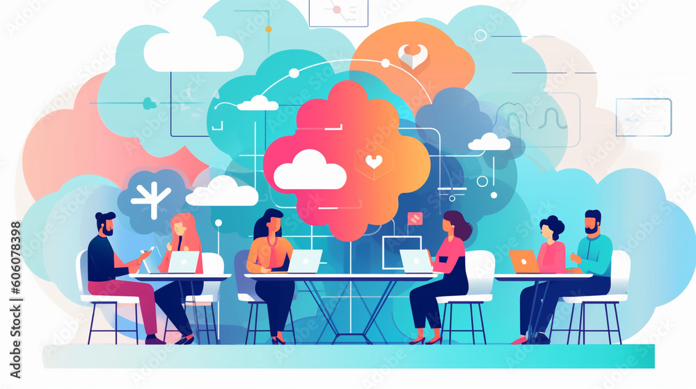 A modern marketing agency with a team brainstorming creative ideas and strategies Generative AI A modern marketing agency with a team brainstorming creative ideas and strategies Generative AI