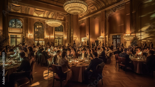 An elegant business dinner event with professionals networking in a refined setting Generative AI photo
