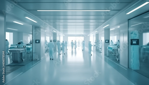 Futuristic hospital corridor with modern medical equipment generated by AI