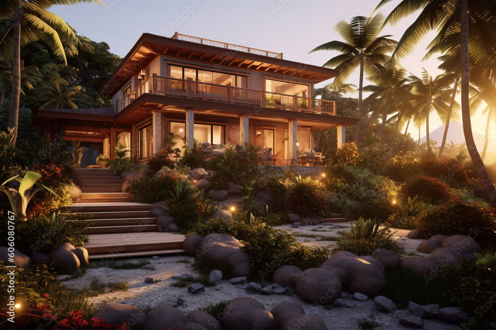 Caribbean inspired home exterior in the tropics