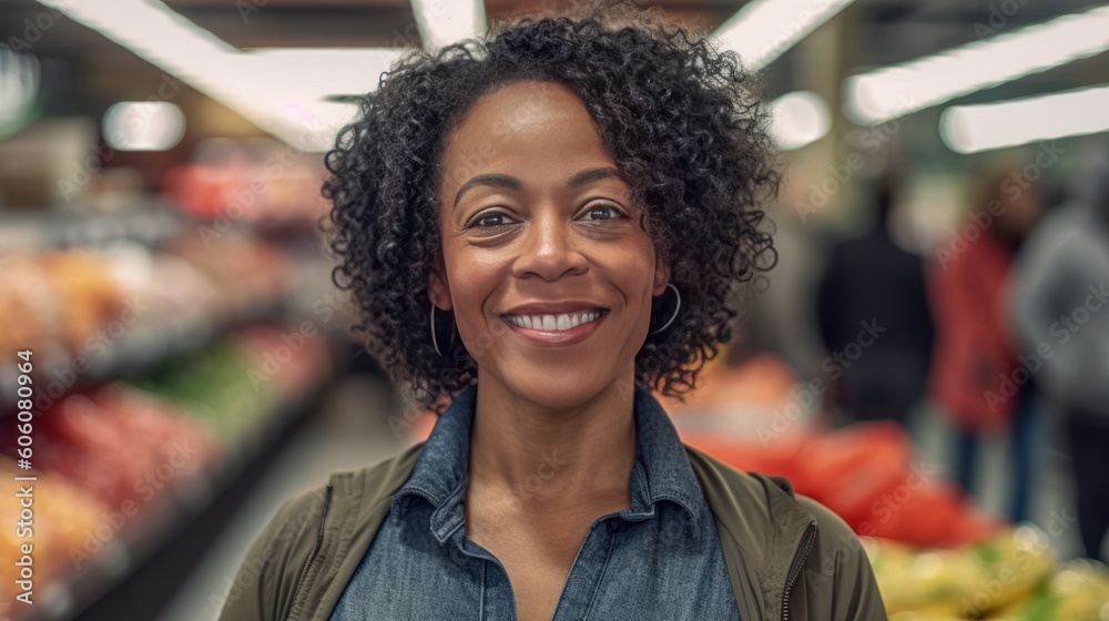african american adult woman in supermarket, generative ai african american adult woman in supermarket, generative ai