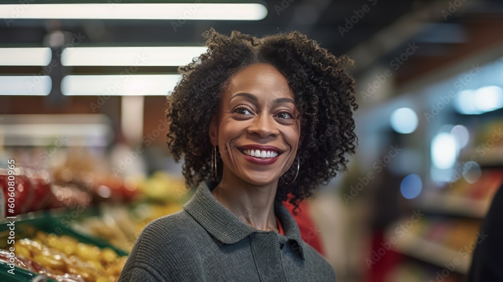 african american adult woman in supermarket, generative ai african american adult woman in supermarket, generative ai