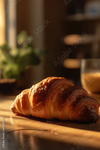 Delicious golden brown croissant pastry