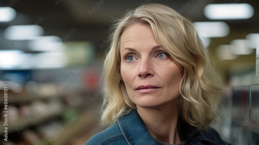 adult woman in supermarket, generative ai