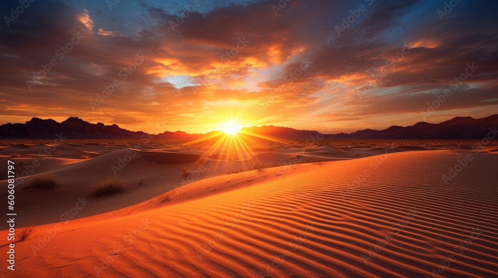 Sunset over a desert landscape. Generative AI Sunset over a desert landscape. Generative AI