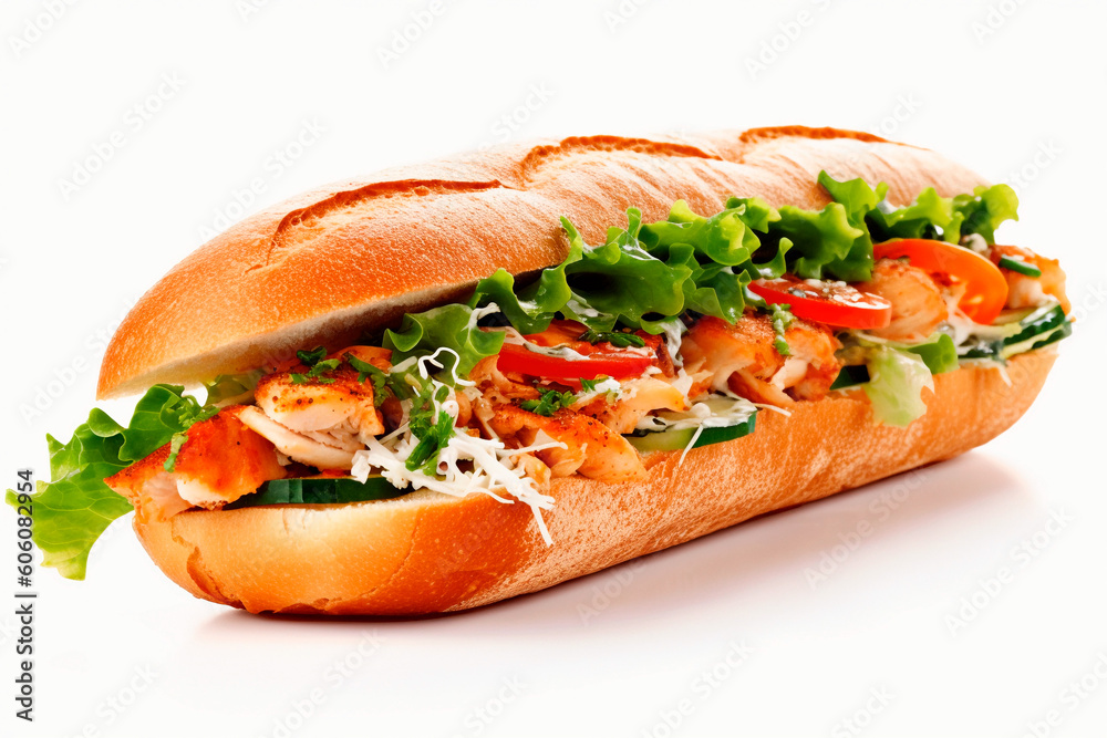 Delicious submarine lobster seafood sandwich on a white background, Generative AI Delicious submarine lobster seafood sandwich on a white background, Generative AI