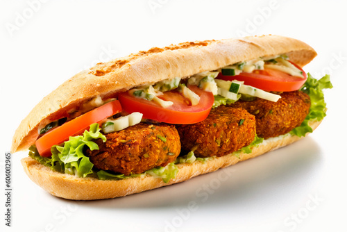 Delicious submarine falafel sandwich on a white background. Generative AI