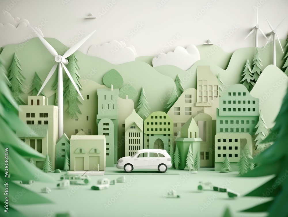 Green energy and environment paper cut. Generative AI