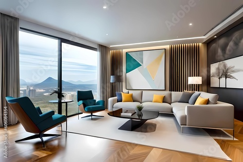 Living Room Decorated with Furniture in Seamless Harmony Blends with Natural Beauty  