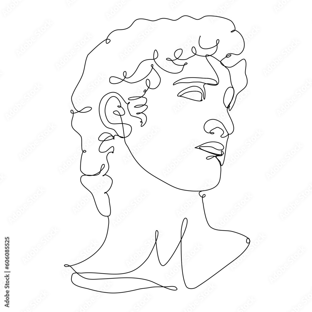 man's face drawn in one line in perspective