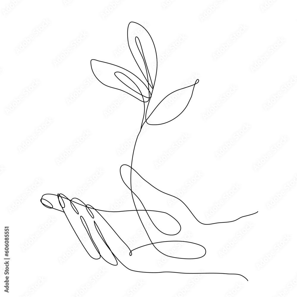 a hand from which a flower grows drawn in one line a hand from which a flower grows drawn in one line