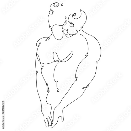 two men hugging one line drawing