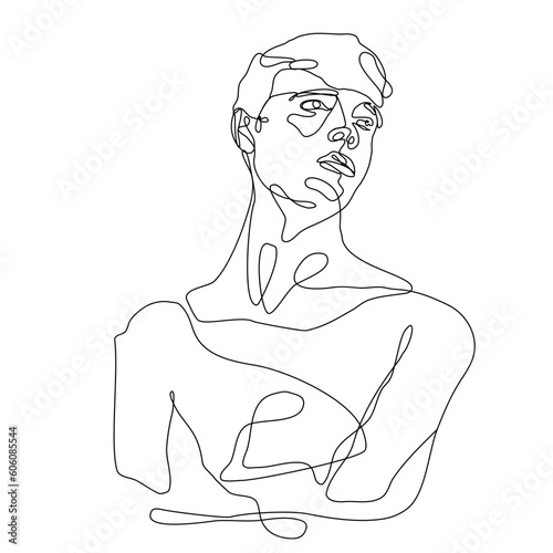 man's face drawn in one line in perspective