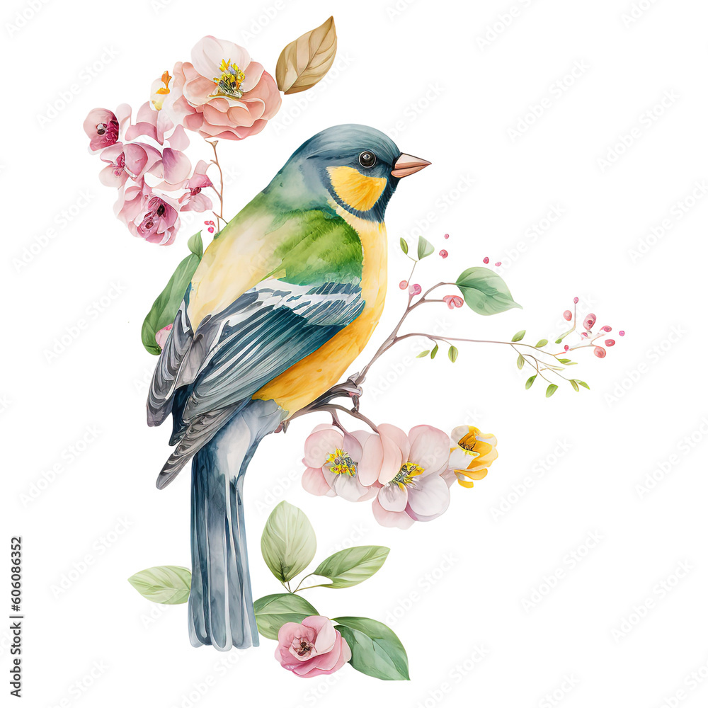 Beautiful Watercolor birds on branches created using artificial intelligence (AI) Beautiful Watercolor birds on branches created using artificial intelligence (AI)