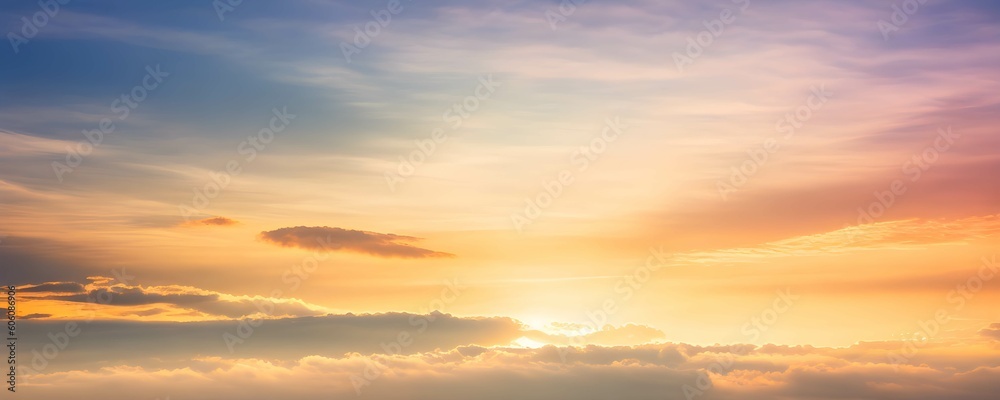 美しい夕焼けの空と雲のパノラマビュー