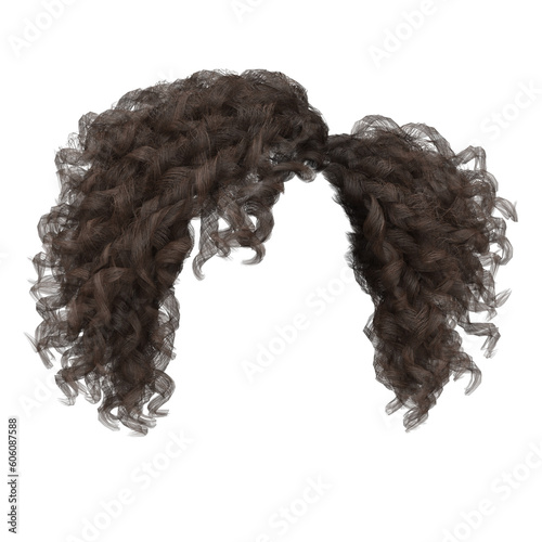 3d render curly short brown brunette hair isolated