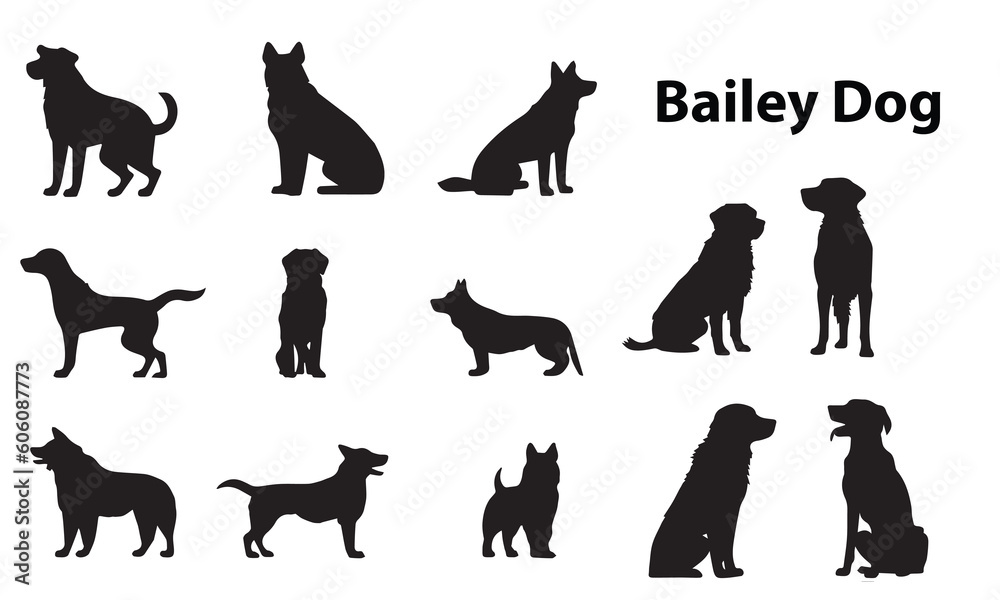 A set of silhouette  Bailey dog vector illustrations.