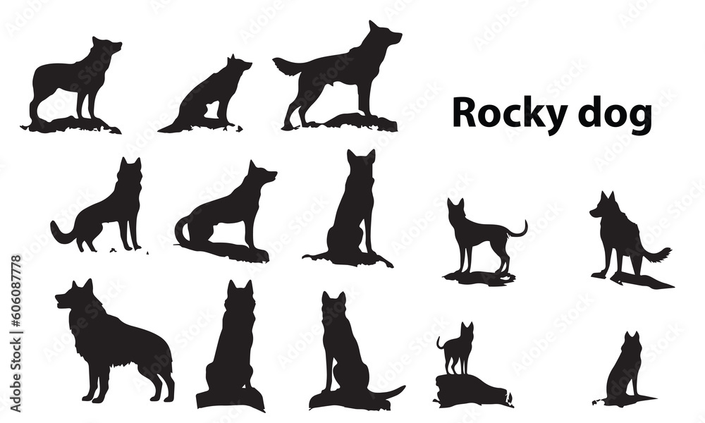 A set of silhouette Rocky dog vector collections.