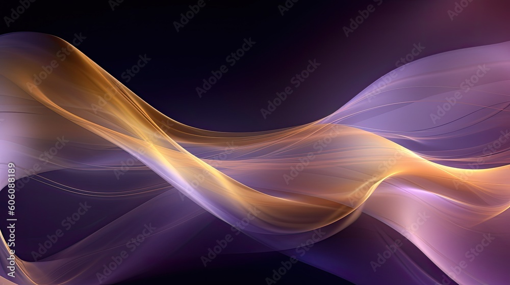 Obraz premium an Abstract Horizontal background, flowing waves of purple, gold, and black. Liquid flow texture. Fluid art Abtract-themed, photorealistic illustrations in JPG. Generative AI