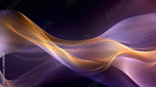 an Abstract Horizontal background, flowing waves of purple, gold, and black. Liquid flow texture. Fluid art Abtract-themed, photorealistic illustrations in JPG. Generative AI