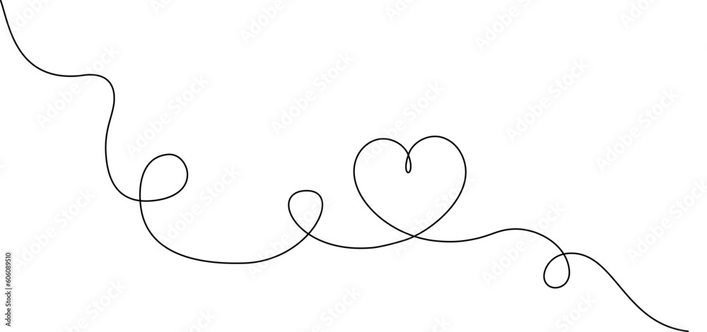 continuous single line drawing of heart shape isolated on white background, love and romance symbol line art vector illustration