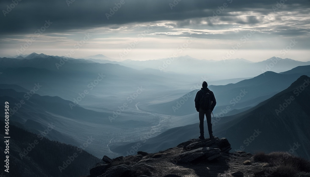 Standing on mountain peak, one person success generated by AI Standing on mountain peak, one person success generated by AI