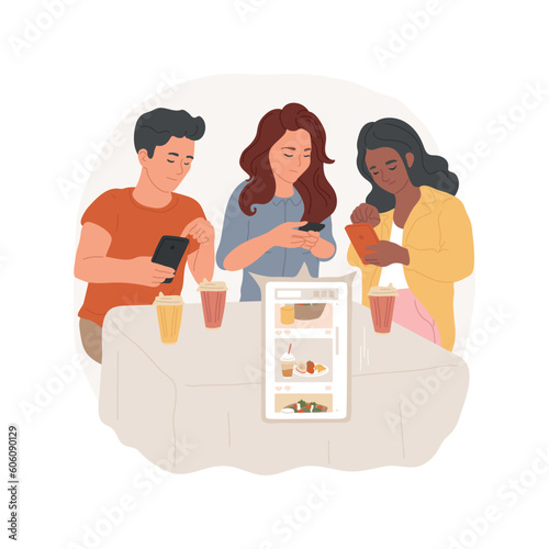 Scrolling through social media isolated cartoon vector illustration. Group of concentrated teens looking at screens and scrolling social media feed, friends digital lifestyle vector cartoon.