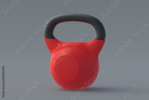 Fototapeta Naklejka Na Ścianę i Meble -  Red kettlebell on gray background. Sports equipment. Powerlifting training. Workout exercises. Healthy lifestyle. 3d render