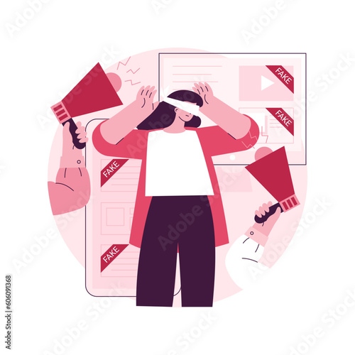 Fake news abstract concept vector illustration. Fake data, junk news content, disinformation in media, spreading rumors, yellow press, incriminating evidence, lie on television abstract metaphor.