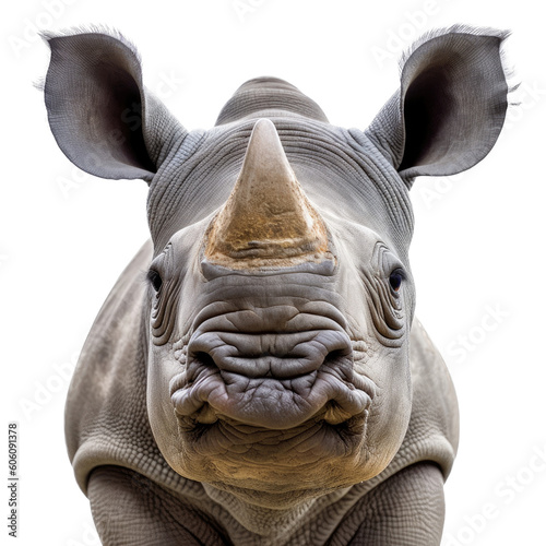 a Cute baby Rhino portrait  cute African wildlife   Nature-themed  photorealistic illustrations in a PNG  cutout  and isolated. Generative AI