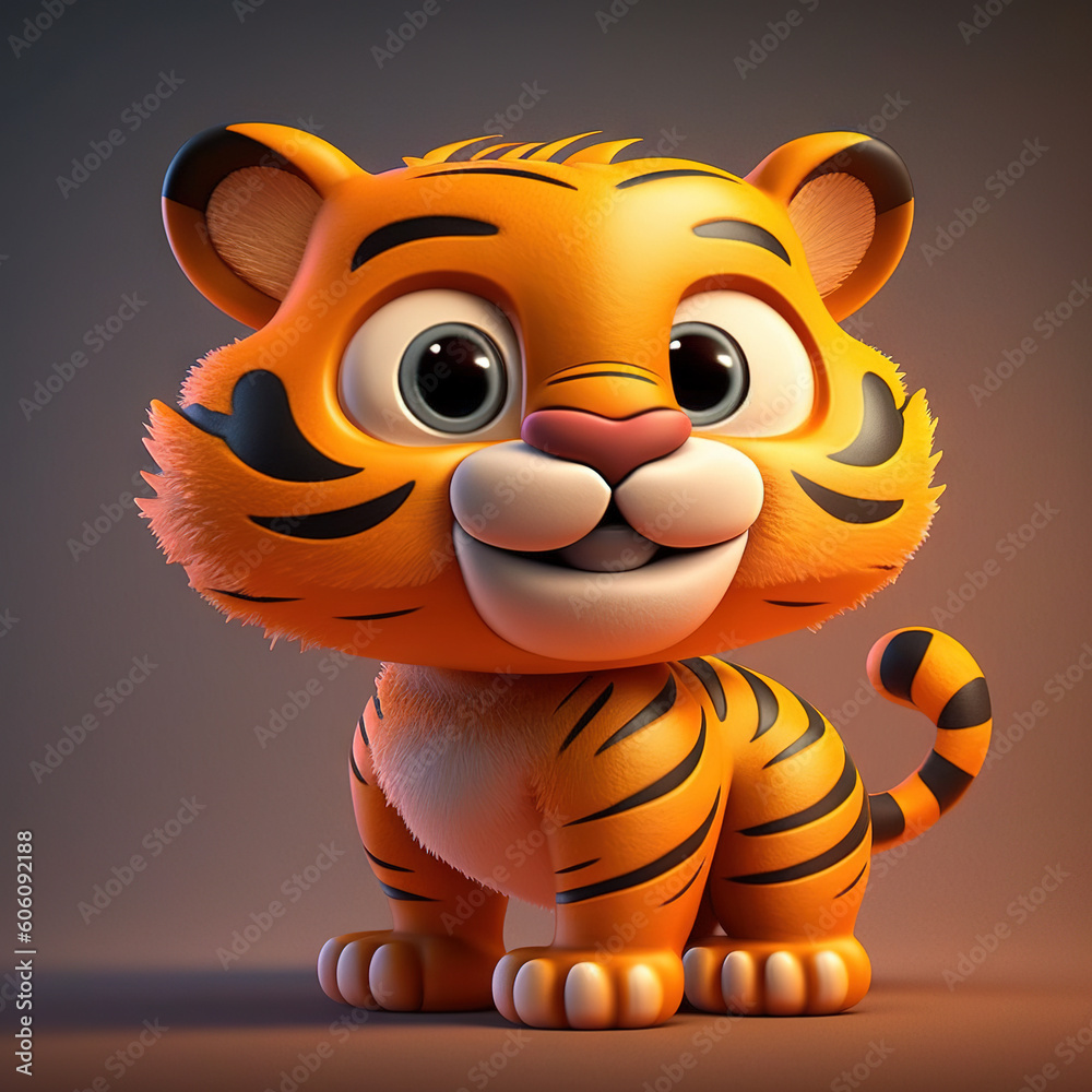 Cute little cartoon tiger against solid gradient background - generative AI, AI generated
