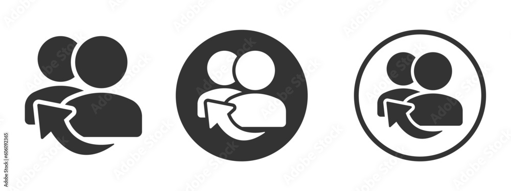  People referral vector icons. Business communication flat vector illustrations. Reference teamwork business concepts