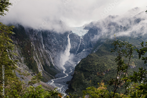 View of the Hanging Glacier of the Queulat National Park.