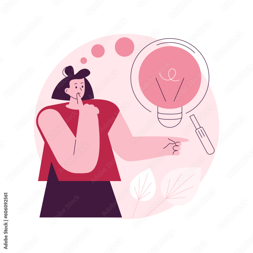 Thinking abstract concept vector illustration. Critical thinking, imagination, positive thought, brainstorming process, brain activity, finding solution, analyzing ability abstract metaphor. Thinking abstract concept vector illustration. Critical thinking, imagination, positive thought, brainstorming process, brain activity, finding solution, analyzing ability abstract metaphor.