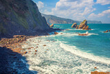 Rocky seashore near the island of Gaztelugatxe. Bay of Biscay, Basque Country Spain, Europe