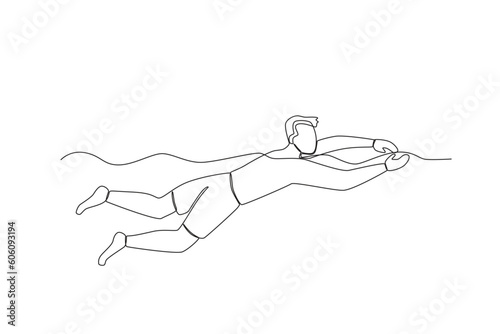 A young man swims freestyle. Swimming in beach one-line drawing