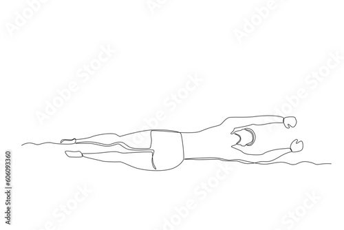 Top view of a man swimming breaststroke. Swimming in beach one-line drawing
