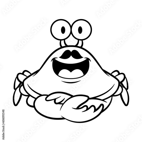 Cartoon illustration of Big Crab with mustache. Best for outline, logo, and coloring book with seafood restaurant themes