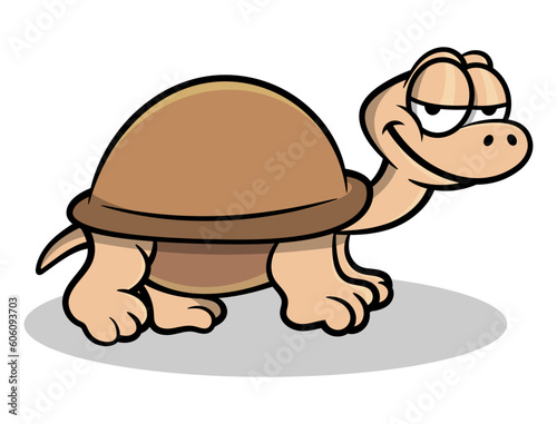 Cartoon illustration of Sulcata Tortoise walking slowly. Best for Sticker, logo, and mascot with reptilian themes