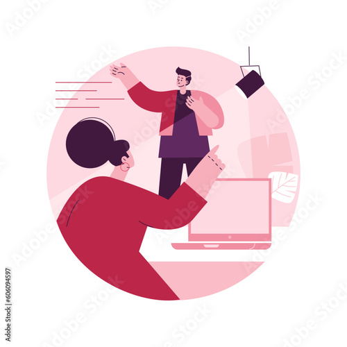 Role audition abstract concept vector illustration. Actor audition, acting skills demonstration, cinematography, main cast, talent search, introduction interview, leading role abstract metaphor.