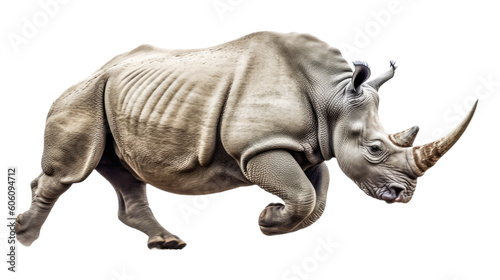  a Rhinoceros  running and walking  impressive beast  Nature-themed  photorealistic illustrations in a PNG. cutout  isolated. Generative AI