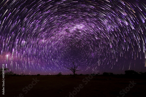 nightscape, night full of stars, star trails with the centre of the southern night sky photo