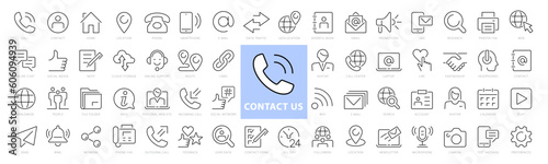 Set of 60 Contact Us web icons in line style. Web and mobile icon. Chat, support, message, phone. Vector Illustrations
