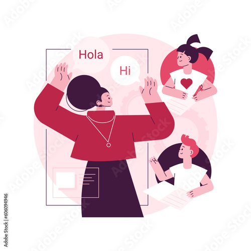 Language learning camp abstract concept vector illustration. Summer educational language program, native English speaker, improve conversational skills, training entertainment abstract metaphor.