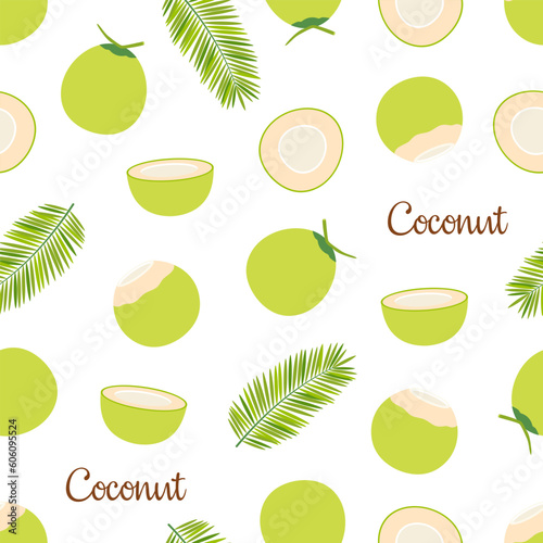 flat vector seamless pattern of green coconut