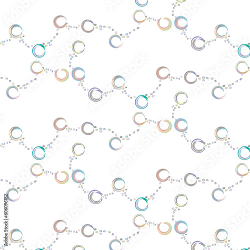 Colored rings are connected by a chain of small circles.