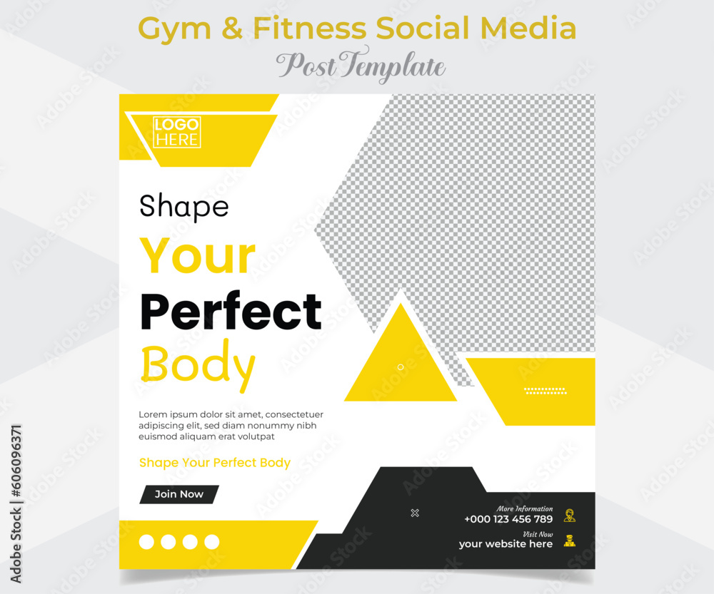 gym and fitness promotional square flyer post banner and social media post template design