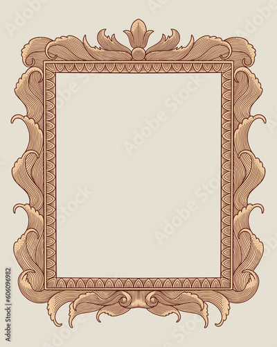 antique gold frame engraving vector illustration